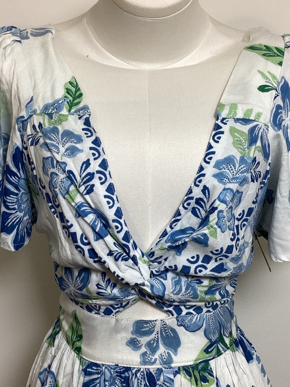 Angie Blue Green & White Smocked Dress NWT Large